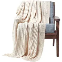 Homescapes katoenen kabelgebreide deken, beige, 130 x 170 cm