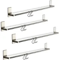 Sotech 4 x Handdoekrek zelfklevend TALIDA 745 mm RVS Ø 12 mm met 3 S-haken voor keuken & badkamer keukenreling