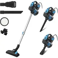 INSE Steelstofzuiger met draad - 3 in 1 Stofzuiger zonder zak - Handstofzuiger met snoer en steel - 3 verschillende opzetstukken - 600W - blauw