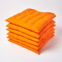Homescapes stoelkussens – set van 6 zitkussens – katoen – 40x40 cm – oranje – met lint – voor eetkamer & buitengebruik