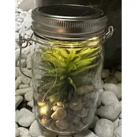 Impuls Decoratieve solarlamp "kunstplant + steentjes" in glazen pot - transparant + meerkleurig - met LED - Staand en hangend model - hoogte 20 x 9 x 7 cm - Tuindecoratie - Tuinverlichting