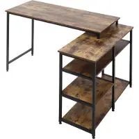Merax Hoekbureau L-Vorm 135x90 cm – Bureau met Opbergrek en Schuiflade – Industrieel Bureau voor Thuiswerken en Kantoor – Rustiek Bruin