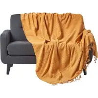 Homescapes Gestreept Chenille Plaid 100% Katoen Roest Oranje 220 x 240 cm