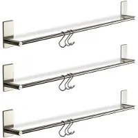 Sotech 3 x Handdoekrek zelfklevend TALIDA 745 mm RVS Ø 12 mm met 3 S-haken voor keuken & badkamer keukenreling