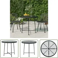 The Living Store Ronde Tafel - Eetkamertafel - Eettafel Ø80 cm gehard glas en staal zwart - Salontafel - Buitentafel - Metalen Tafel