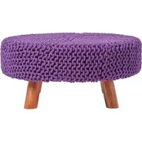 Homescapes Grote gebreide kruk met houten poten, 62 x 62 x 30 cm, paars