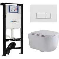 Geberit QeramiQ Dely Swirl Toiletset - 36.3x51.7cm - Inbouwreservoir met UP320 spoelmechanisme - slimzitting - glans witte bedieningsplaat - rechthoekige knoppen - wit mat