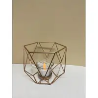 Impuls Industriele metalen theelichthouder - koper kleurig - met LED flame theelicht - hoogte 12 cm x 14 x 0.5 cm - Woonaccessoires