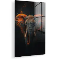 MuchoWow Glasschilderij 120x180 cm - Schilderij acrylglas - Olifant - Oranje - Oren - Foto op glas - Muurdecoratie woonkamer - Wanddecoratie slaapkamer - Schilderijen