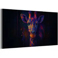 MuchoWow Aluminium schilderij 40x20 cm - Wanddecoratie metaal - Giraffe - Gekleurd - Verfspatten - Metalen muurdecoratie woonkamer - Decoratie industrieel - Foto op dibond - Industriële accessoires slaapkamer