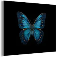MuchoWow Aluminium schilderij 160x120 cm - Wanddecoratie metaal - Vlinder - Blauw - Contrast - Metalen muurdecoratie woonkamer - Decoratie industrieel - Foto op dibond - Industriële accessoires slaapkamer