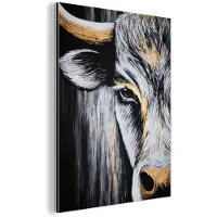 MuchoWow Aluminium schilderij 120x160 cm - Wanddecoratie metaal - Stier - Hoorns - Snuit - Goud - Metalen muurdecoratie woonkamer - Decoratie industrieel - Foto op dibond - Industriële accessoires slaapkamer