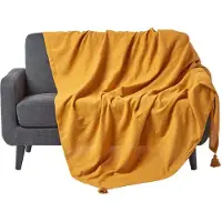 Homescapes Rajput sprei, 100% katoen, mosterdgeel, 255 x 360 cm