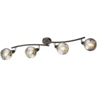 Trango 4-vlams Plafondlamp 1010-45L in zwarte look *WOW* incl. 4x 5Watt LED lamp 3000K warm wit spots met design rokerige glazen kappen Woonkamerlamp, plafondspots, spotjes