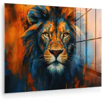 MuchoWow Glasschilderij 160x120 cm - Schilderij acrylglas - Schilderij - Leeuwenkop - Oranje - Foto op glas - Muurdecoratie woonkamer - Wanddecoratie slaapkamer - Schilderijen