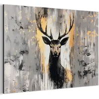 MuchoWow Aluminium schilderij 180x120 cm - Wanddecoratie metaal - Abstract - Hert - Gewei - Goud - Metalen muurdecoratie woonkamer - Decoratie industrieel - Foto op dibond - Industriële accessoires slaapkamer