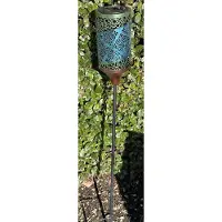 Impuls Metalen solarlamp op tuinsteker "met opengewerkt motief" - meerkleurig + koper kleurig - tuinsteker - hoogte 90 x 10 x 2 cm - Tuindecoratie - Tuinverlichting