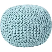 Homescapes Rond gebreide poef 100% katoen - Lichtblauw - 35x40 cm
