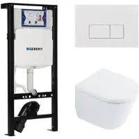 Geberit QeramiQ Dely Toiletset - 36.3x51.7cm - diepspoel - rimless - Inbouwreservoir met UP320 spoelmechanisme - softclose toilet zitting 35 mm - glans witte bedieningsplaat - rechthoekige knoppen -