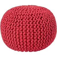 Homescapes Rond gebreide poef 100% katoen - Rood - 35x40 cm
