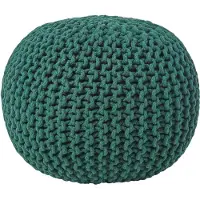 Homescapes Rond gebreide poef 100% katoen - Dennengroen - 35x40 cm