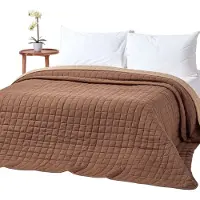 Homescapes 100% katoenen gewatteerde sprei, lichtbruin/donkerbruin, 150 x 200 cm