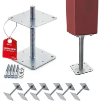 Sotech set van 6 paaldragers 160 x 160 x 250 mm, M24-schroefdraad, thermisch verzinkt staal, in hoogte verstelbare anker, schroefvoet, weerbestendig