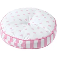 Homescapes kindervloerkussen rond 100% katoen met polyester vulling witte en roze hartjes Ø 43 cm