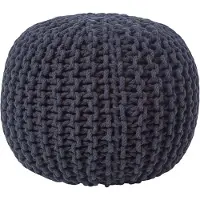 Homescapes Rond gebreide poef 100% katoen - Zwart - 35x40 cm