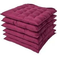 Homescapes stoelkussens – set van 6 zitkussens – katoen – 40x40 cm – bordeauxrood – met lint – voor eetkamer & buitengebruik