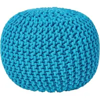 Homescapes Rond gebreide poef 100% katoen - Turquoise - 35x40 cm