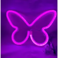 Impuls LED Vlinder met neonlicht - roze neon licht - Op Batterijen en USB - hoogte 22.5 x 16 x 2 cm - Wandlamp - Sfeerlamp - Decoratieve verlichting - Woonaccessoires