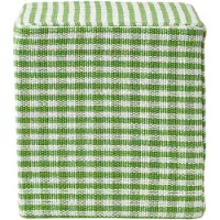 Homescapes Vichy ruit poef groen en wit – zitkubus, 36x38 cm