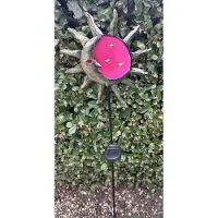 Impuls Metalen solarlamp op tuinsteker "zon+maan" - roze + meerkleurig - met 1 LED - tuinsteker - hoogte 90 x 25 x 2 cm - Tuindecoratie - Tuinverlichting