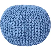 Homescapes Rond gebreide poef 100% katoen - Blauw - 35x40 cm
