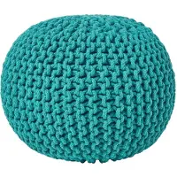 Homescapes Rond gebreide poef 100% katoen - Wintergroen - 35x40 cm