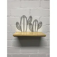 Impuls Wandrek "cactus" metaal - hoogte 21 x breedte 30.5 x 1.5 cm - met houten plank - Decoratierek