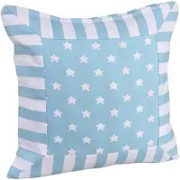 Homescapes Blauwe Ster Kussenhoes met Gestreepte Rand 45 x 45 cm