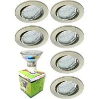 Trango Set van 6 LED plafondspots 6729-062GUSDAK in RVS look rond incl. 6x 5 Watt 3-traps dimbaar GU10 LED lamp 3000K warm wit lichtgevende, inbouwspot, plafondlamp