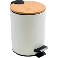 Article Sans Marque Pedaalemmer 3L - ADONIS - Prullenbak Badkamer - Bamboo - Wit