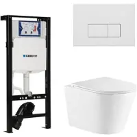 Geberit QeramiQ Dely Toiletset - 36.3x51.7cm - diepspoel - rimless - Inbouwreservoir met UP320 spoelmechanisme - softclose toiletzitting - mat witte bedieningsplaat - rechtehoekige knoppen - wit glans