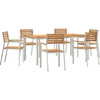 vidaXL Tuin Eettafel Set 7 st Massief Teakhout en RVS
