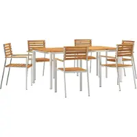 vidaXL Tuin Eettafel Set 7 st Massief acaciahout en roestvrij staal