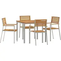 vidaXL Tuin Eettafel Set 5 st Massief acaciahout en roestvrij staal