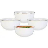 Home Deco Factory Kommetje/serveer schaaltje - 12x - wit met gouden rand - D14 x 7 cm - porselein - ontbijt/hapjes - stapelbaar - Soepkommen