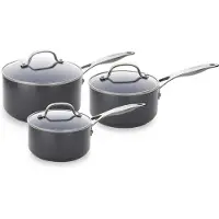 Greenpan Venice Pro Aluminium Steelpannen set met deksel - 6-delig - Ø 16- 20cm – PFAS-vrij - Inductie – Ovenbestendig tot 220°C – Vaatwasserbestendig – Snelle opwarming – RVS handgrepen - Zwart
