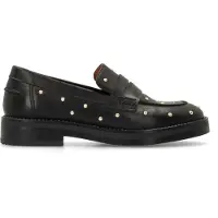 Manfield Zwarte leren loafers met studs | Maat 37