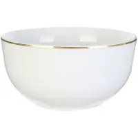 Home Deco Factory Kommetje/serveer schaaltje - wit met gouden rand - D14 x 7 cm - porselein - ontbijt/hapjes - stapelbaar - Soepkommen