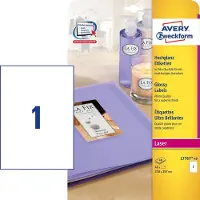 Avery Glanzende Etiketten, wit, 210,0 x 297,0 mm, permanent klevend