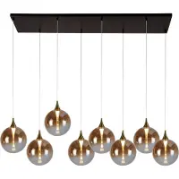 Searchlight Alchemy 8-lichts LED hanglamp Zwart Metaal en Amber Glas